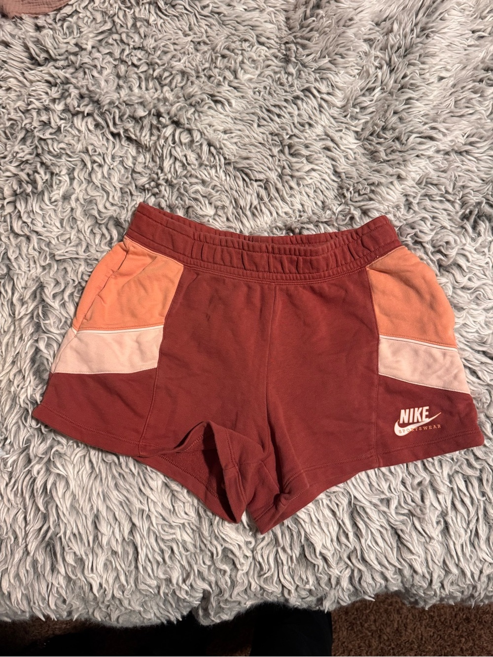 Nike Women’s Rust and Peach Colorblock Athletic Shorts